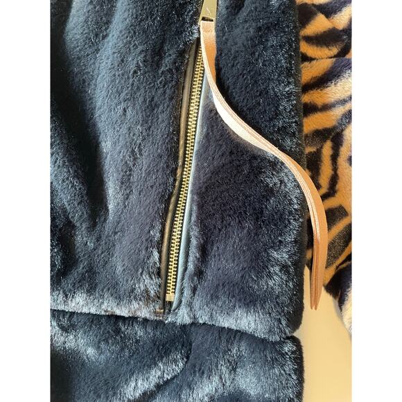 Nikki Jones Multi Print Faux Fur Jacket Balloon Sleeves Pockets Sz L Mob Wife - Picture 13 of 16